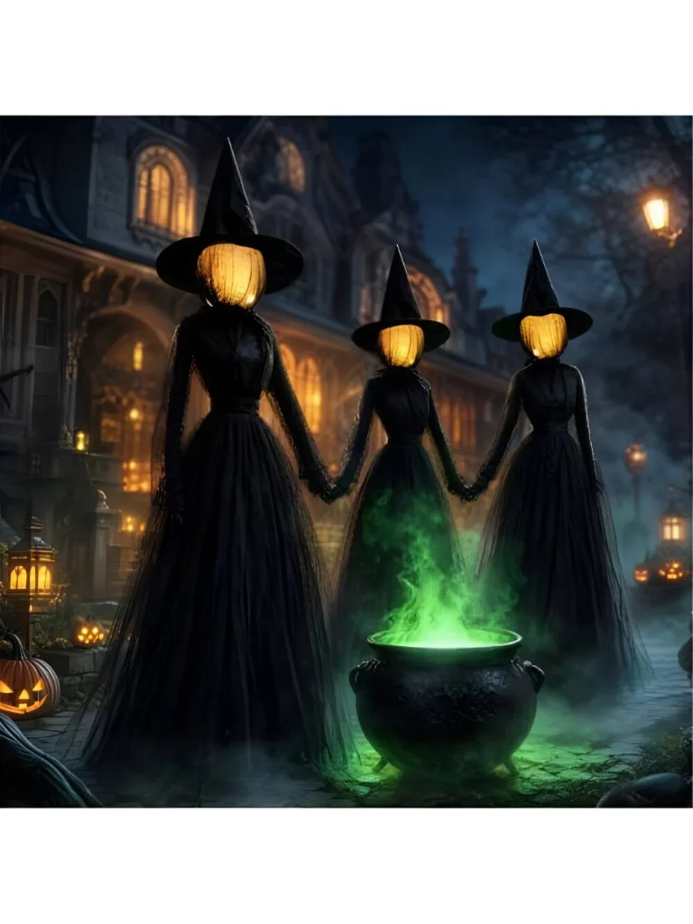 Halloween Decorations Outdoor, 6 FT Set of 3 Light Up Witches Holding Hands